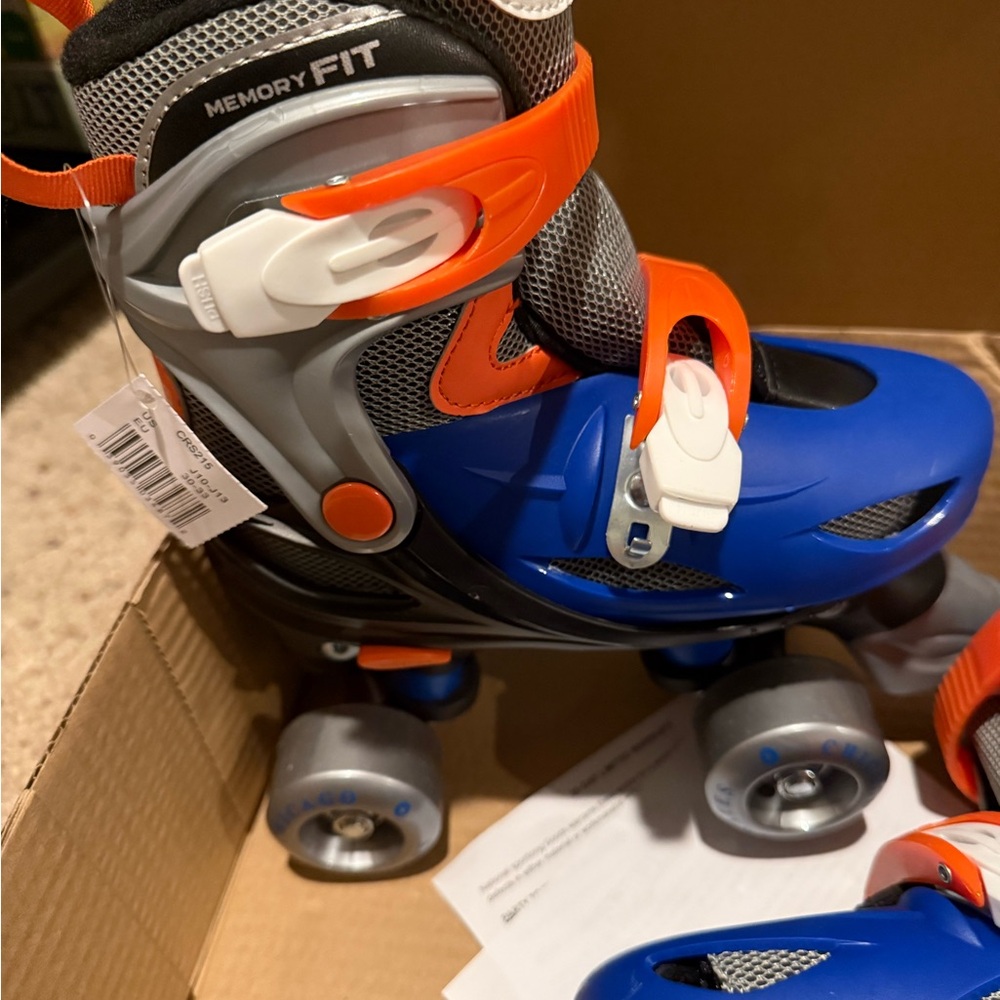 Blue and Orange Roller Skates